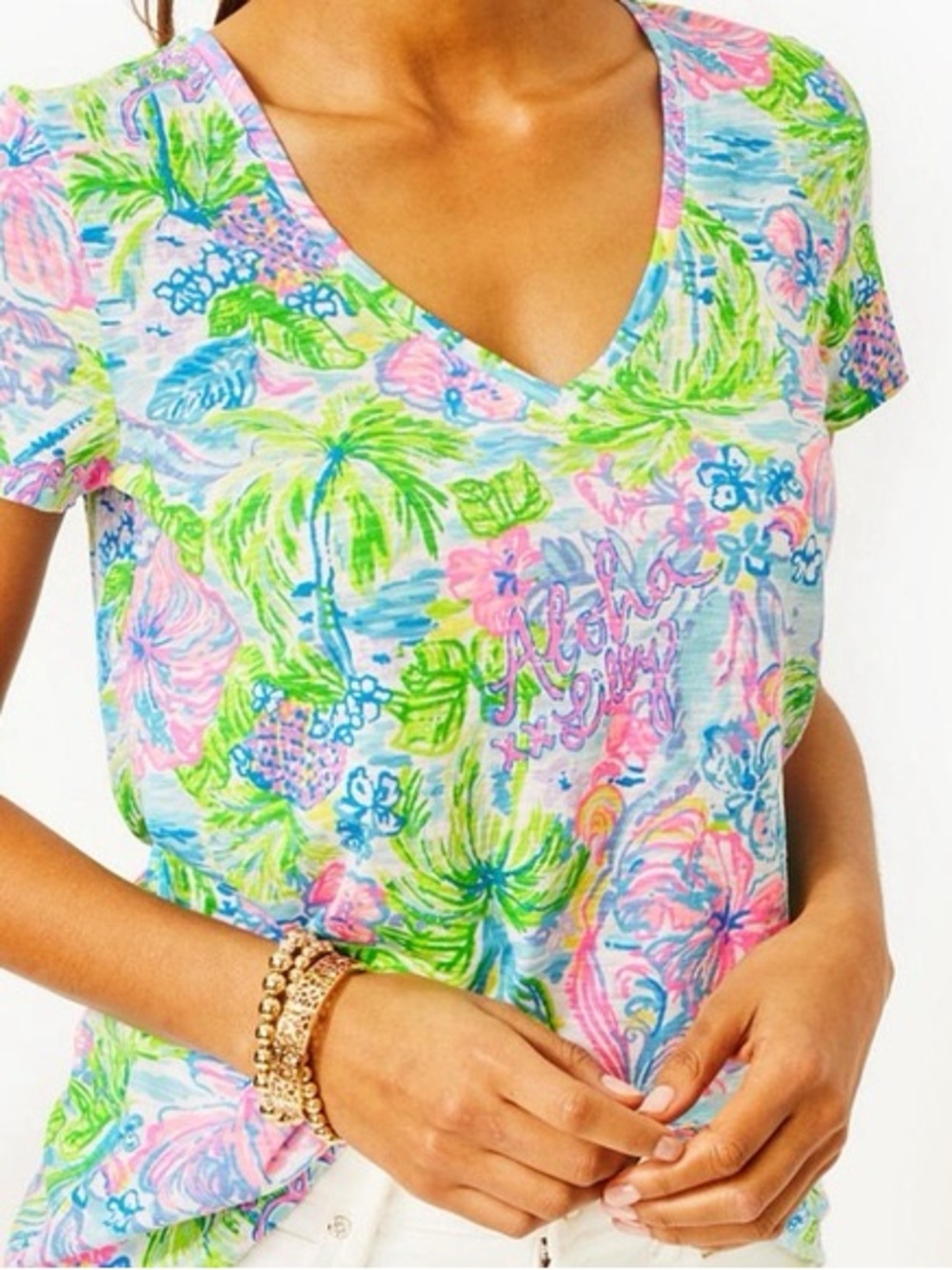 Lilly Pulitzer Pastel Tropical V-Neck Tee - Lily Loves Hawaii *Never Worn*
